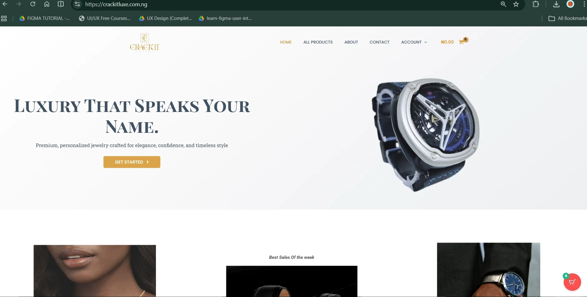 Screenshot of the Crackit Luxe accessories storefront concept